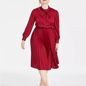 On 34th Women's Tie-Neck Pleated Midi Elegant Red Dress Size Medium